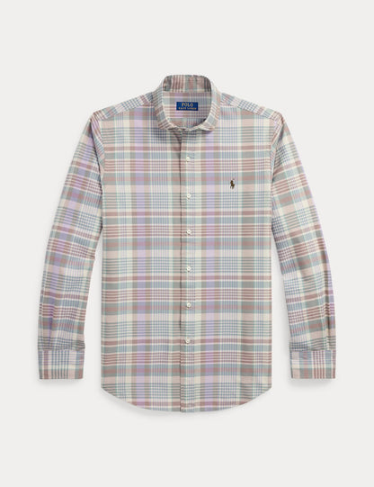 CUSTOM FIT TATTERSALL OXFORD SHIRT KHAKI GREEN MULTI