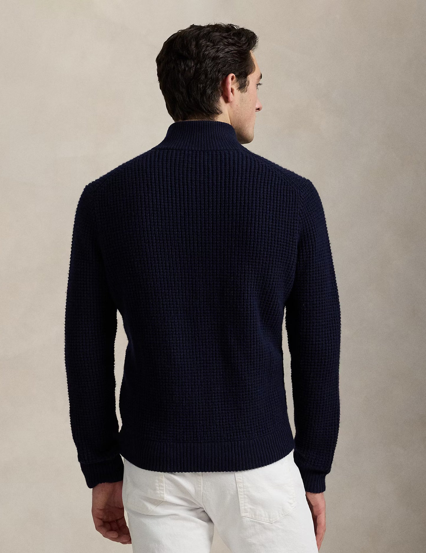 WAFFLE-KNIT WOOL-COTTON CARDIGAN HUNTER NAVY