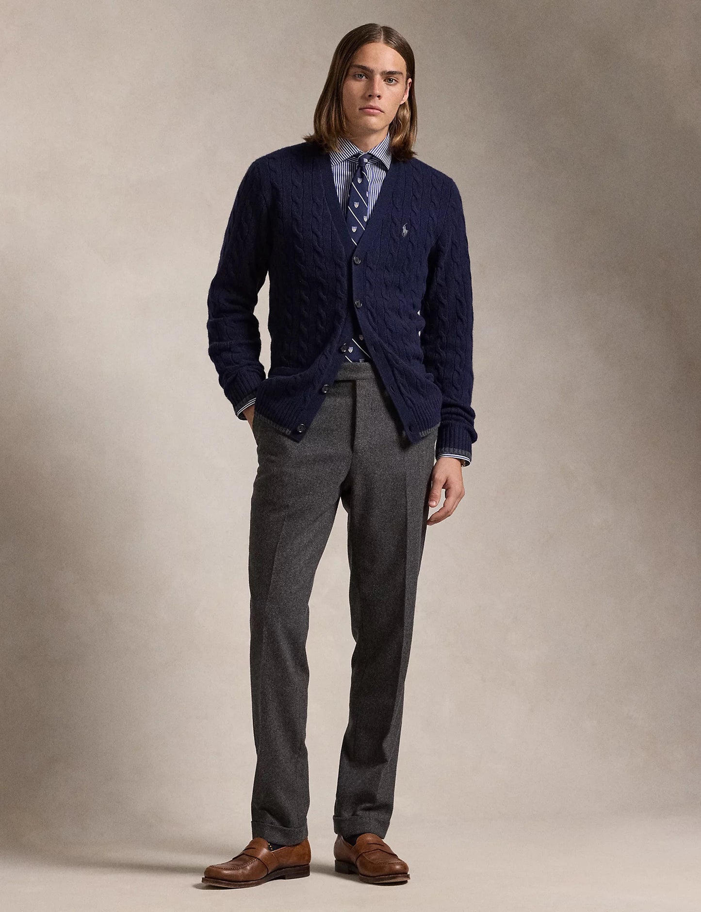 Cable-Knit Wool-Cashmere Cardigan Blue