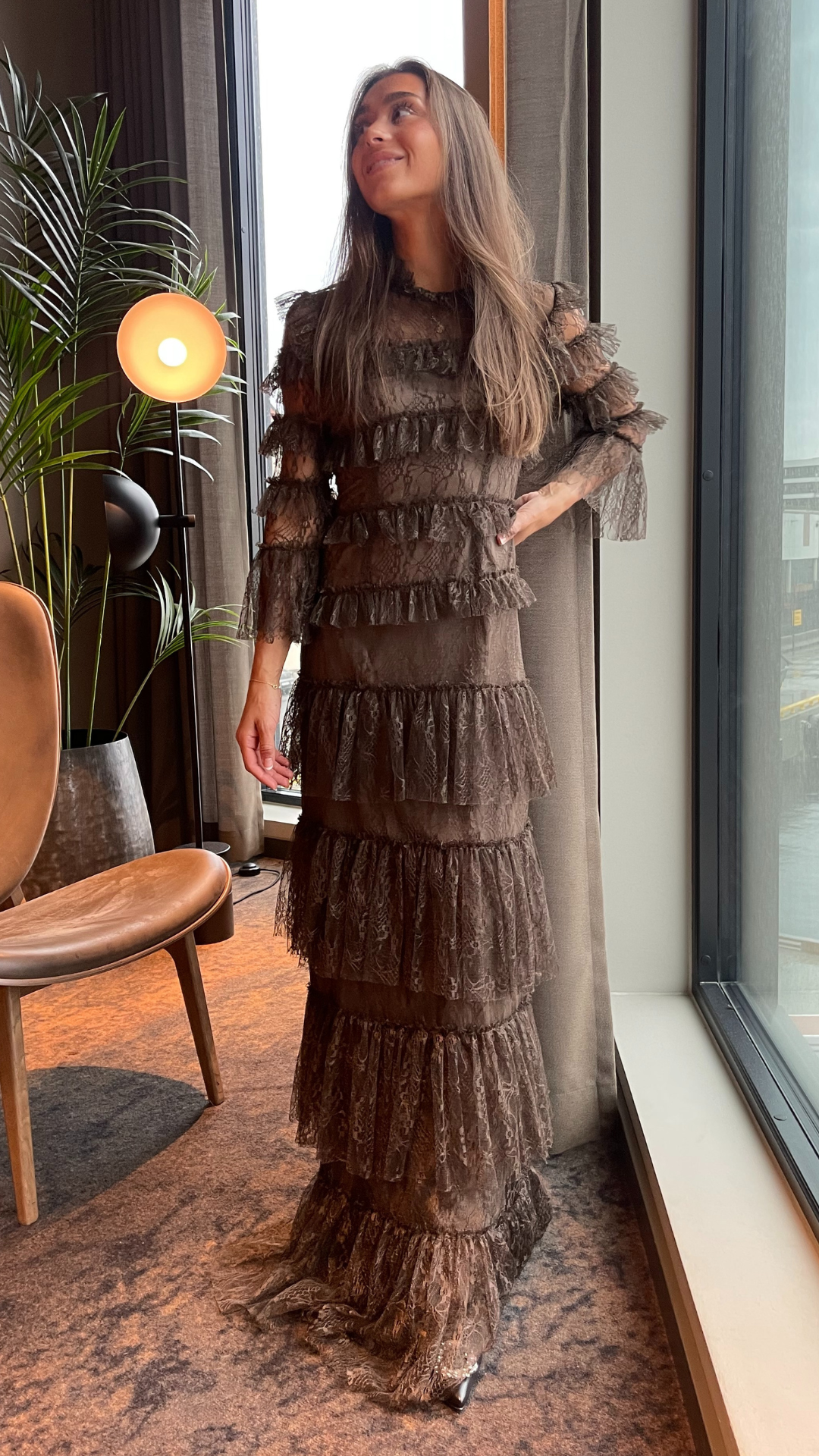 Carmine long sleeve lace maxi dress