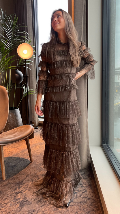 Carmine long sleeve lace maxi dress