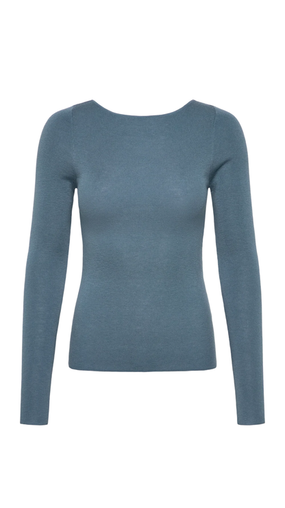 KATHRIN FINE KNIT PULLOVER STONE BLUE