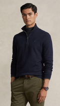 Mesh-Knit Cotton Quarter Zip Jumper Navy