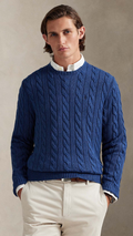 CABLE-KNIT COTTON JUMPER RUSTIC HEATHER NAVY