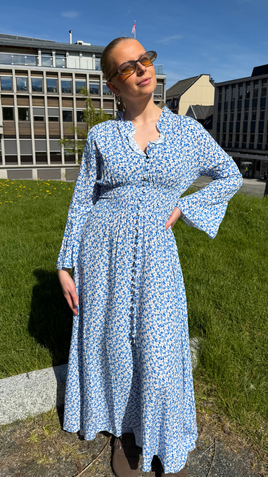 SALLY LONG DRESS BLUE WHITE