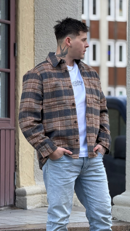 RELAXED FLANNEL OVERSHIRT BROWN MIX