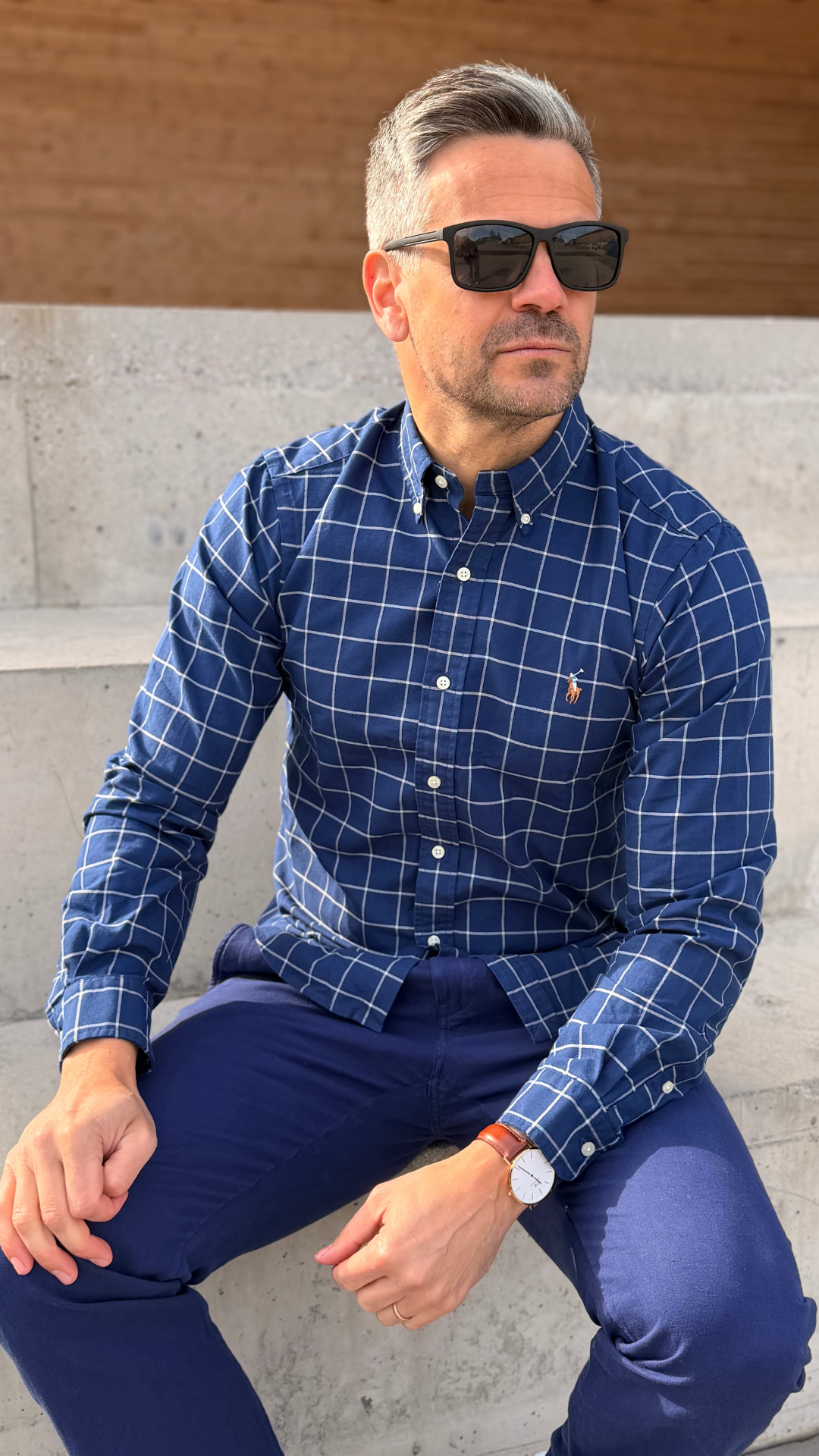 CUSTOM FIT OXFORD SHIRT NAVY CHECK