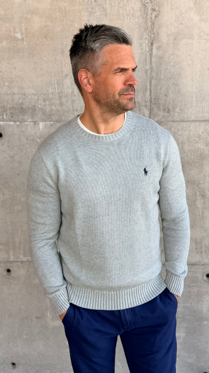 MESH-KNIT COTTON CREWNECK JUMPER HEATHER GREY