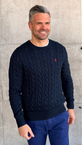 CABLE-KNIT COTTON JUMPER SWEATER NAVY BLUE