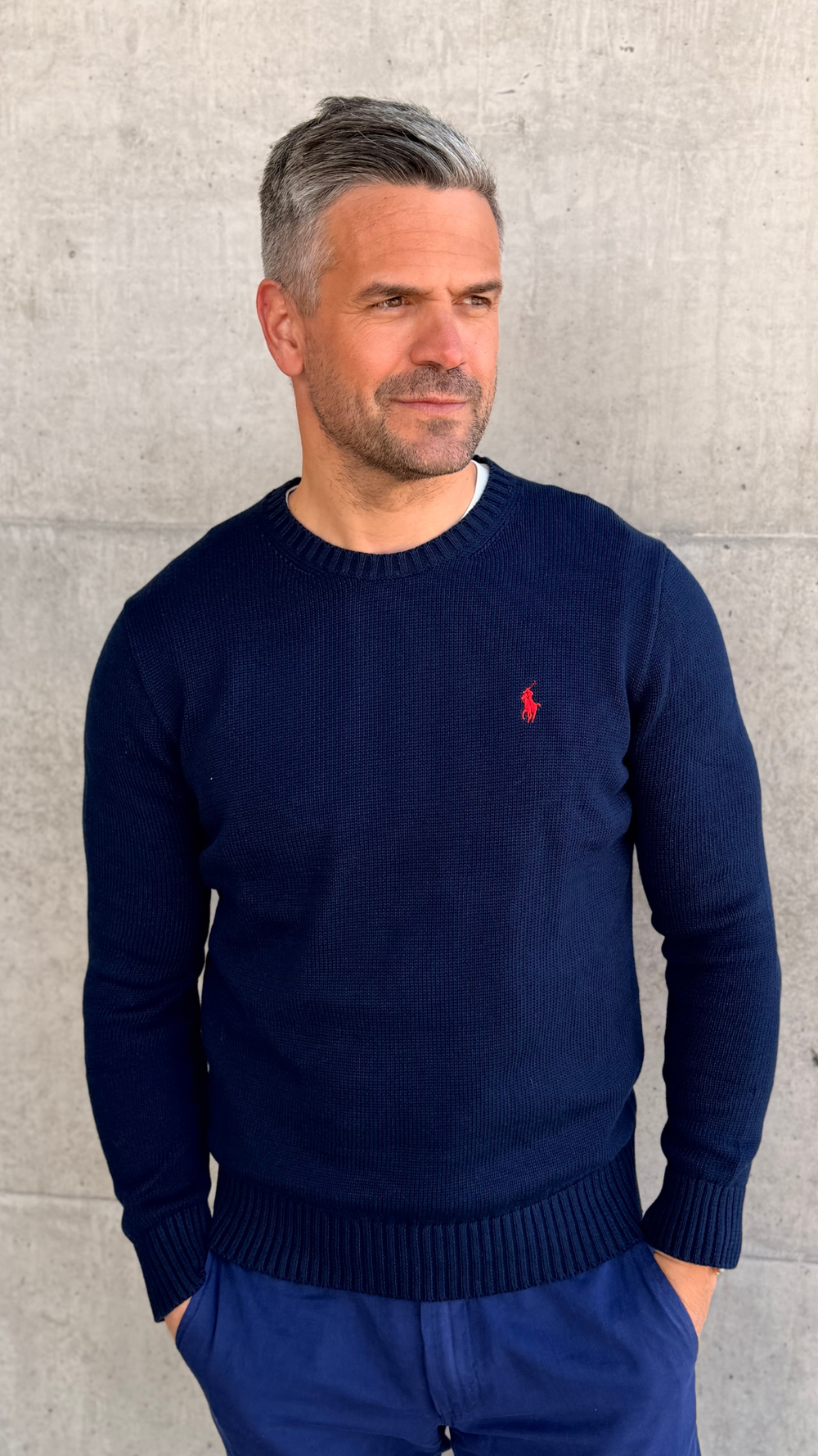 COTTON CREWNECK SWEATER HUNTER NAVY