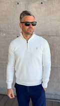 Mesh-Knit Cotton Quarter-Zip Jumper Deckwash White