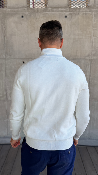 Mesh-Knit Cotton Quarter-Zip Jumper Deckwash White