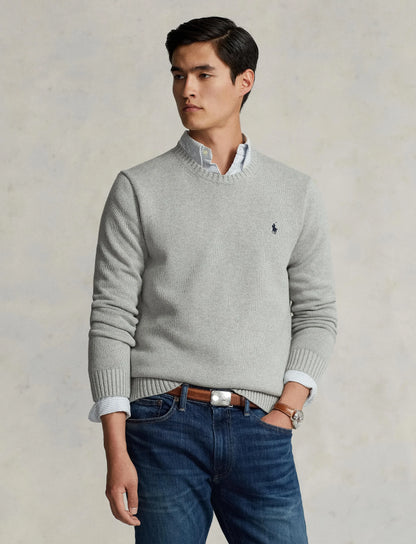 MESH-KNIT COTTON CREWNECK JUMPER HEATHER GREY