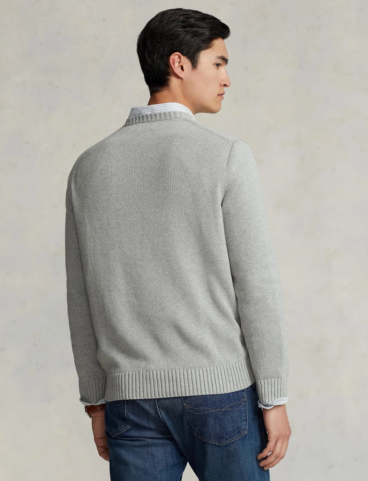 MESH-KNIT COTTON CREWNECK JUMPER HEATHER GREY