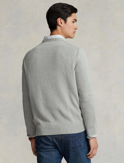 MESH-KNIT COTTON CREWNECK JUMPER HEATHER GREY