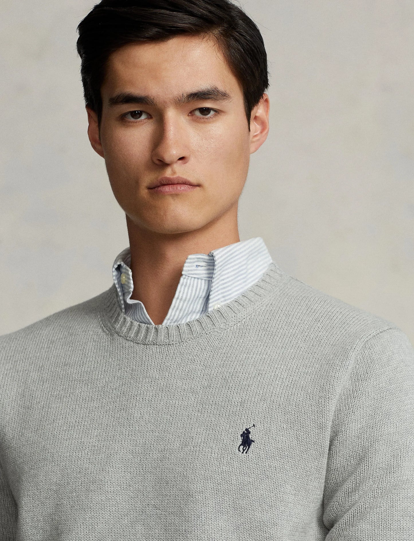 MESH-KNIT COTTON CREWNECK JUMPER HEATHER GREY