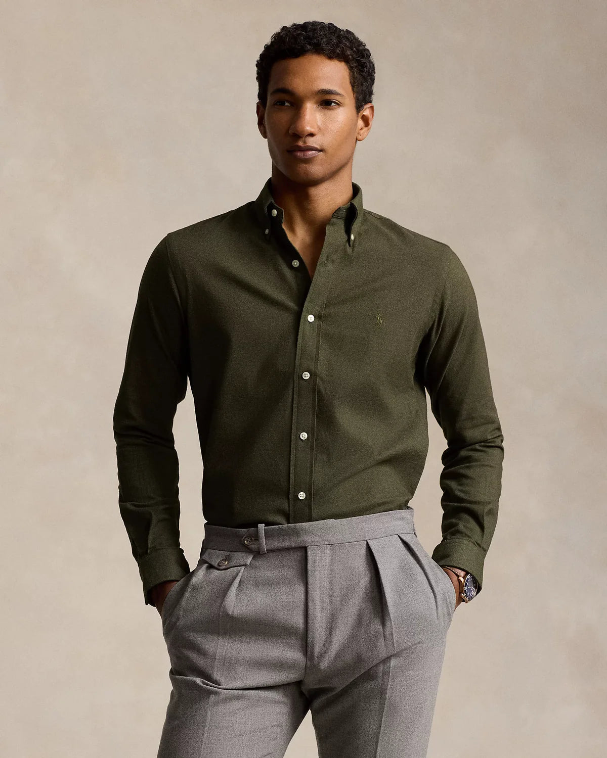 CUSTOM FIT PERFORMANCE TWILL SHIRT ESTATE OLIVE