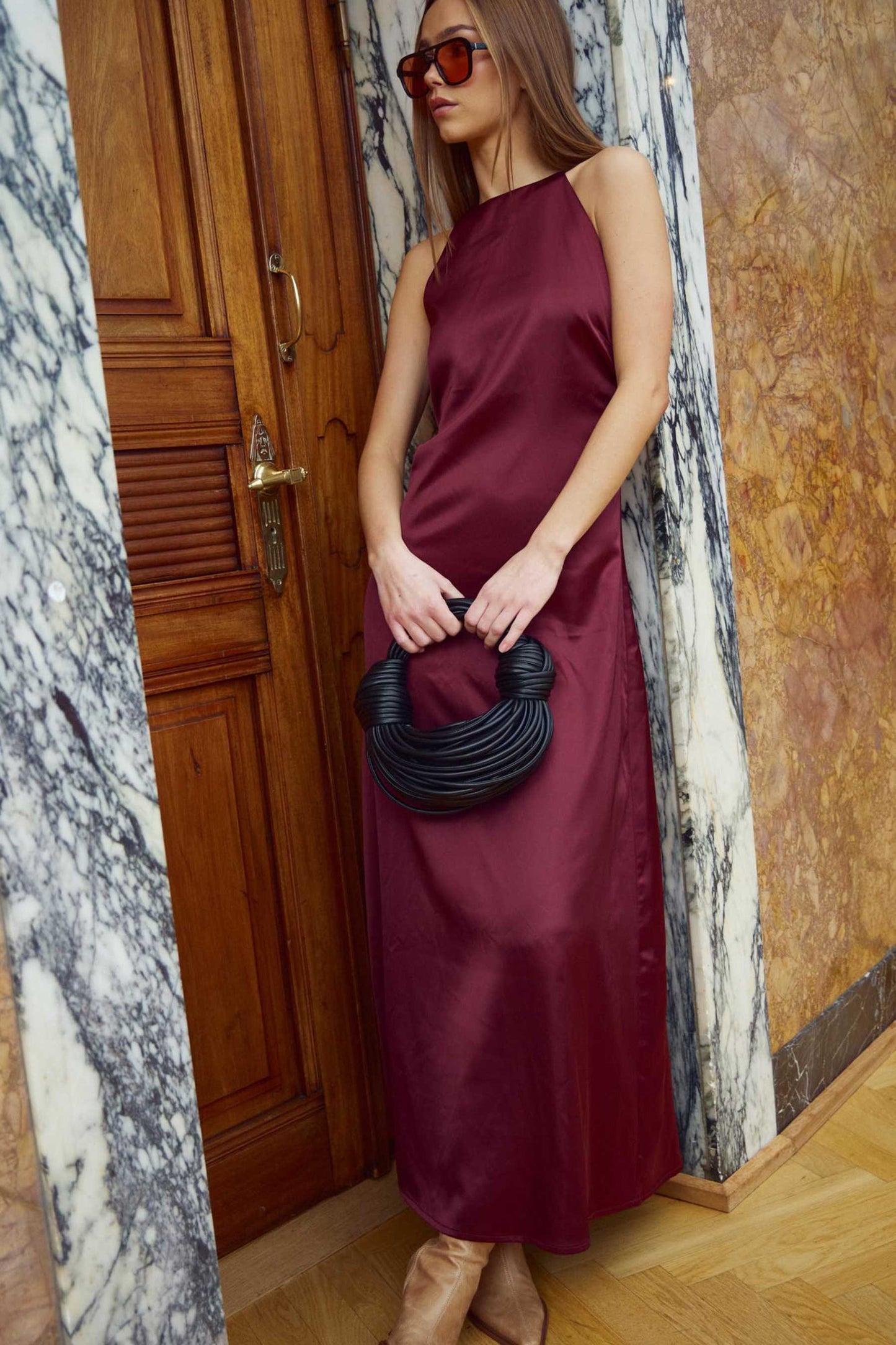 LACIE DRESS DUSTY MAHOGANY