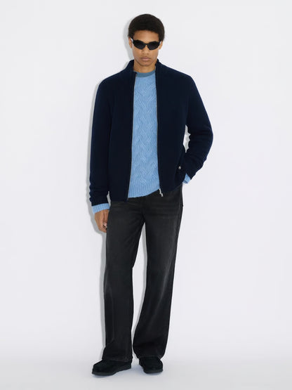 ZIP-UP WOOL CARDIGAN - BLÅ