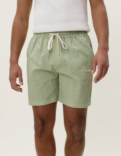 STRIPE SEERSUCKER SWIM SHORTS GREEN