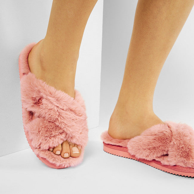 LALA FAUX FUR ROSA TØFLER