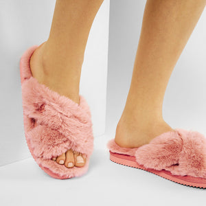 LALA FAUX FUR ROSA TØFLER