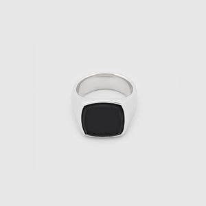 CUSHION BLACK ONYX RING SØLV