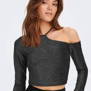 RICH GLITTER TOP SORT OG SØLV