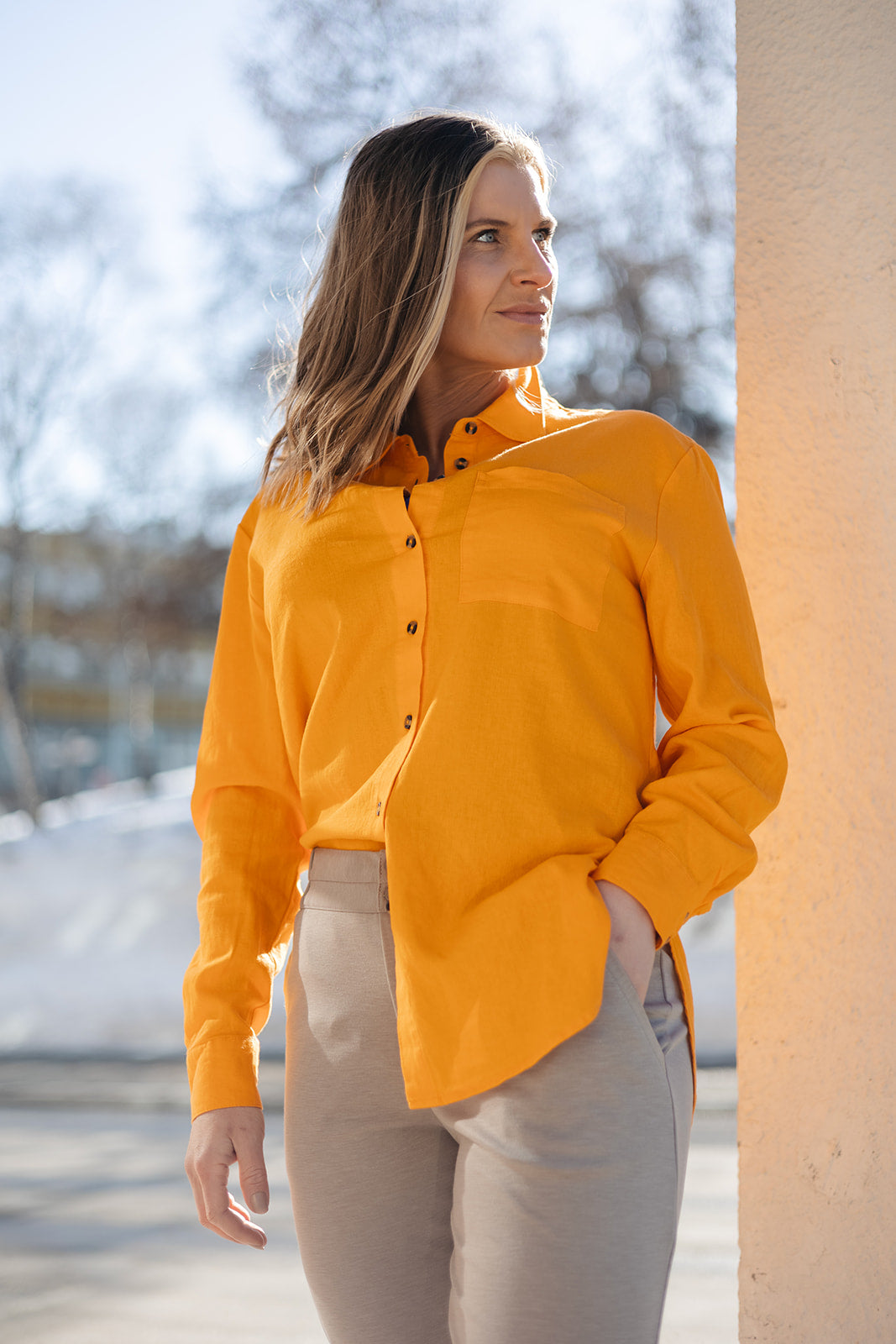 LAVA SKJORTE LANG M/KNAPPER ORANGE
