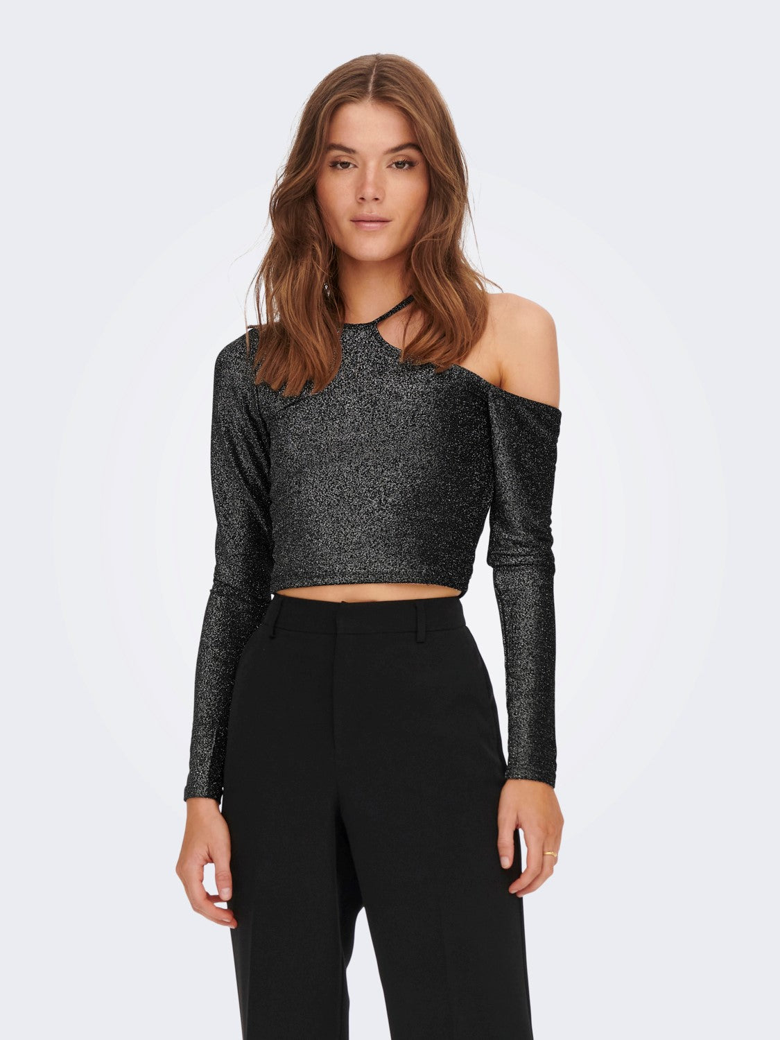 RICH GLITTER TOP SORT OG SØLV