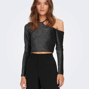RICH GLITTER TOP SORT OG SØLV
