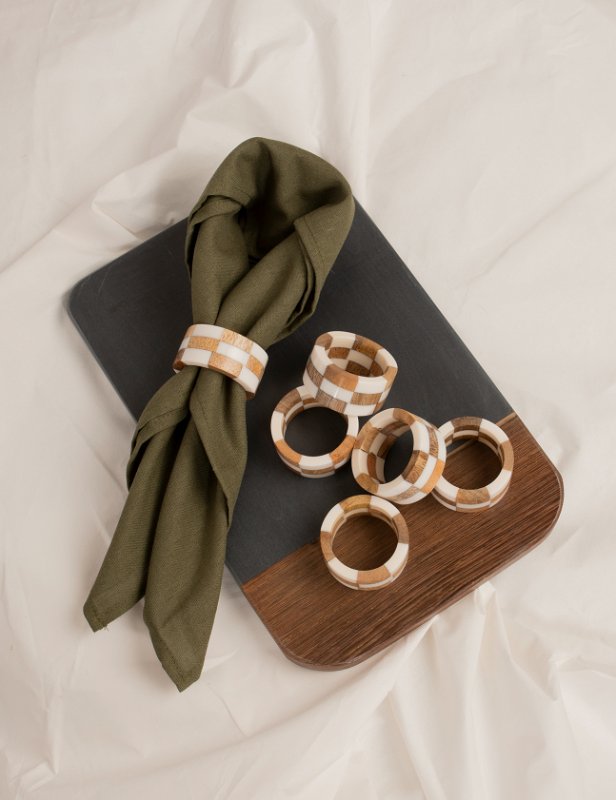 WOOD & RESIN NAPKIN 6PK SERVIETTRINGER